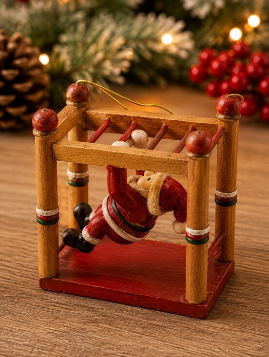 Vintage Other - Vintage Style Santa Monkey Bars Gymnastics Christmas Ornament Wood 3.5"